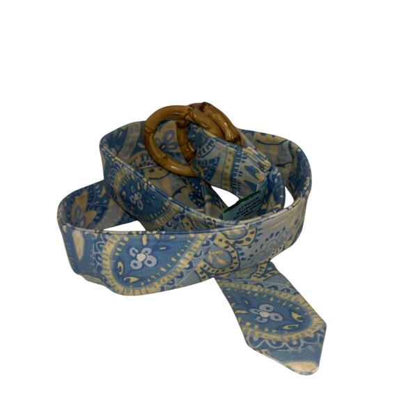 Eliza B Bamboo Ring Belt Summer Print Small Blue Yellow Beachy Preppy - Picture 1 of 7